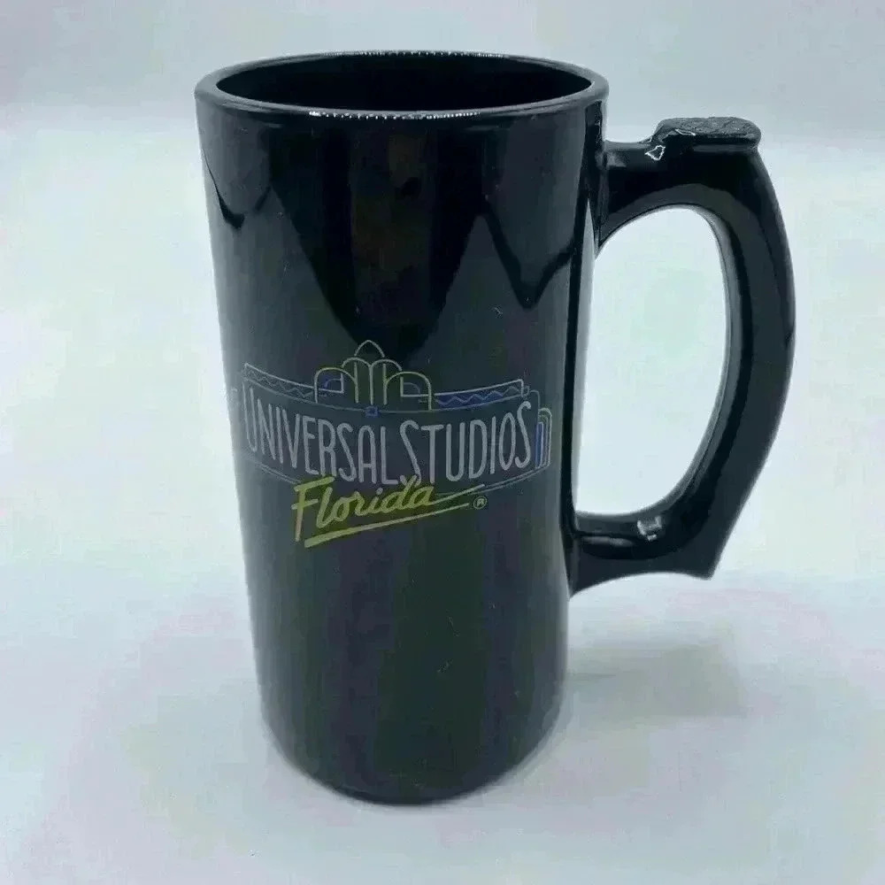 Universal Studios Florida Black Glass Coffee Mug  5 1/2: Tall